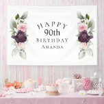 Elegant Watercolor Botanical 90th Birthday Banner<br><div class="desc">Celebrate a special milestone birthday with this beautifully feminine banner that has floral borders in burgundy and pink roses on each side of the elegantly placed text. Colours include pale blush pink, deep burgundy red and plum mixed with ethereal greenery and tiny white accent flowers. Personalise the text template with...</div>