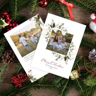 Elegant Watercolor Botanical Christmas 2 Photo Holiday Card