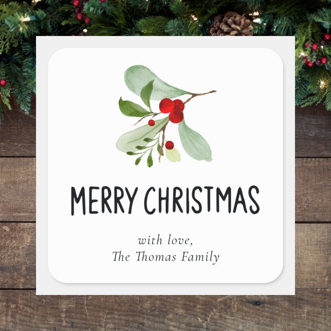 Elegant Watercolor Botanical Festive Christmas Square Sticker (Creator Uploaded)