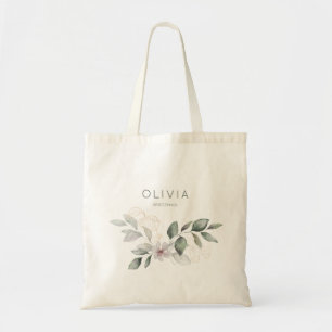 Elegant Watercolor Botanical Flower Bridesmaid Tote Bag