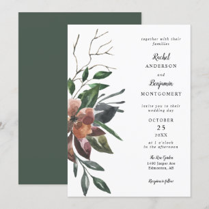 elegant watercolor botanical flowers chic wedding invitation