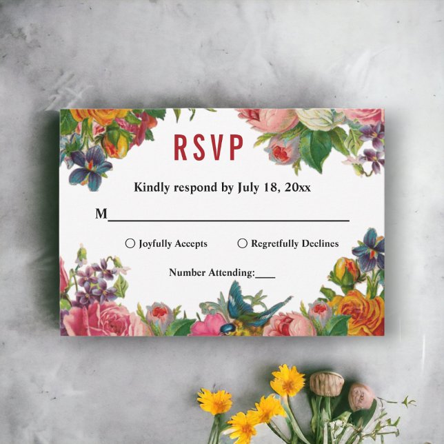 Elegant Watercolor Botanical Garden Floral Wedding RSVP Card (Creator Uploaded)