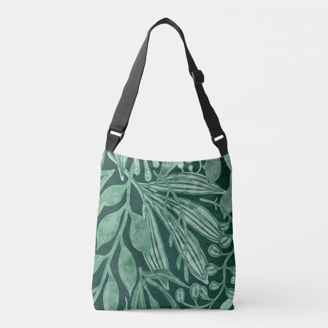 Elegant Watercolor Botanical Green Leaves Artwork Crossbody Bag (Front)