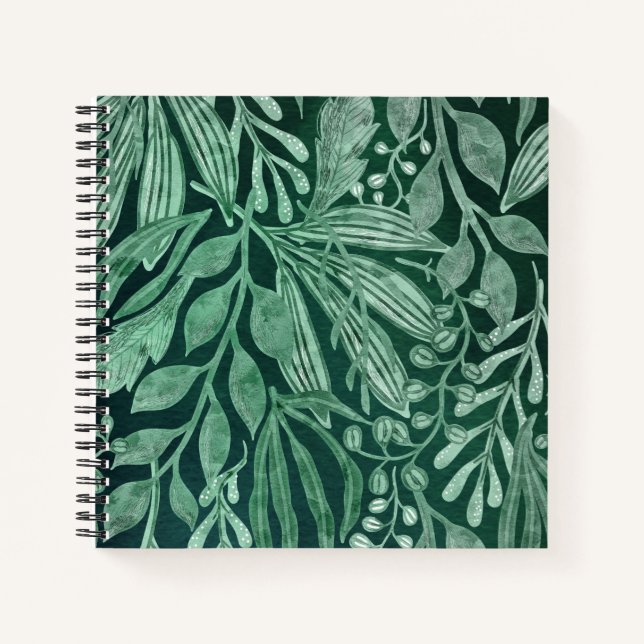 Elegant Watercolor Botanical Green Leaves Artwork Notebook (Front)