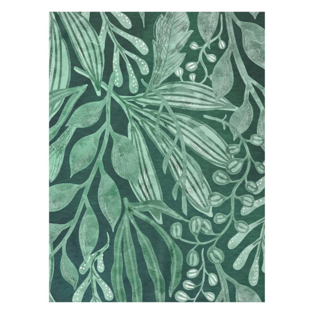Elegant Watercolor Botanical Green Leaves Artwork Tablecloth (Front)