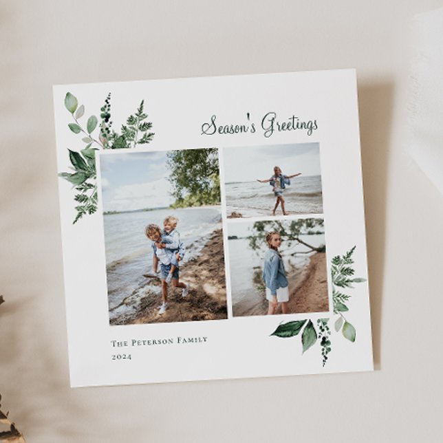 Elegant Watercolor Botanical Greenery Photo Holiday Card (Creator Uploaded)