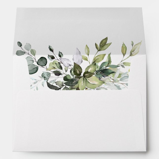 Elegant Watercolor Botanical Greenery Wedding Envelope (Back (Bottom))