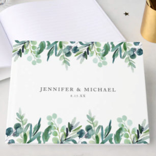 Elegant Watercolor Botanical Greenery Wedding Guest Book