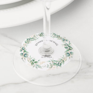 elegant watercolor botanical greenery wedding wine glass tag