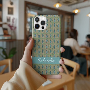 Elegant watercolor botanical leaves greenery name iPhone 15 pro case