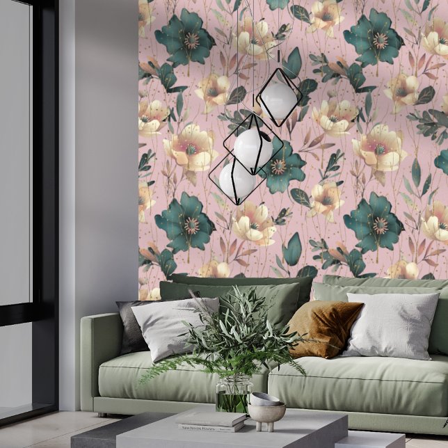 Elegant Watercolor Botanical Pattern Blush Pink Wallpaper (Creator Uploaded)