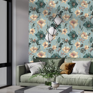 Elegant Watercolor Botanical Pattern Light Blue Wallpaper