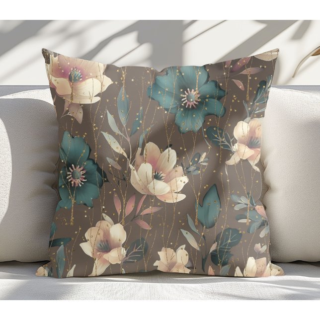 Elegant Watercolor Botanical Pattern Mocha  Cushion (Creator Uploaded)