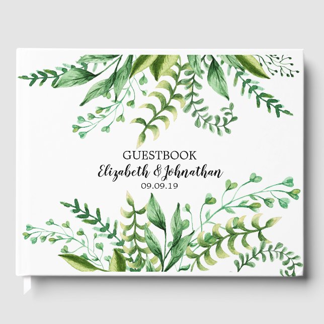 Elegant Watercolor Botanical Wedding Guestbook (Front)