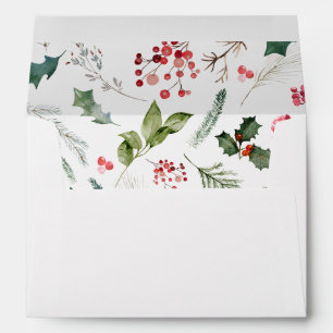 Elegant Watercolor Botanical White Christmas  Envelope