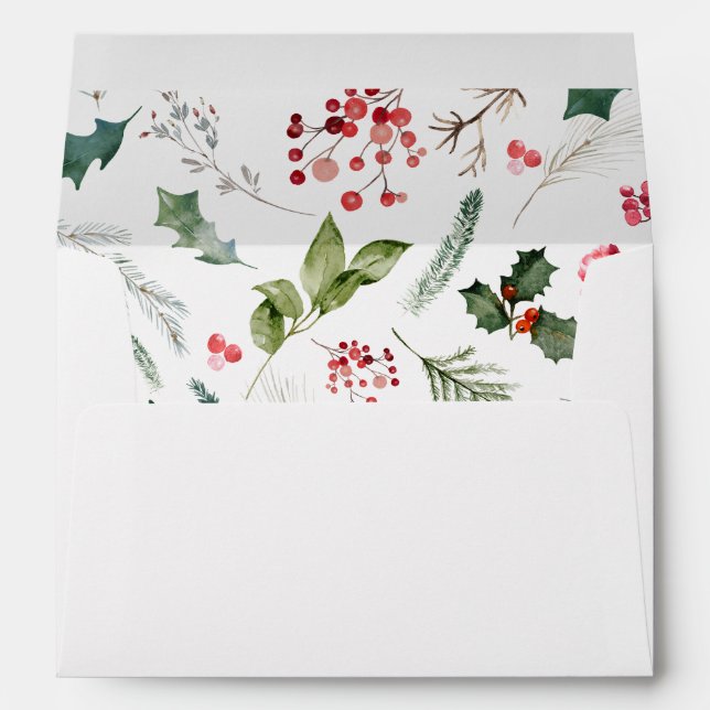 Elegant Watercolor Botanical White Christmas  Envelope (Back (Bottom))