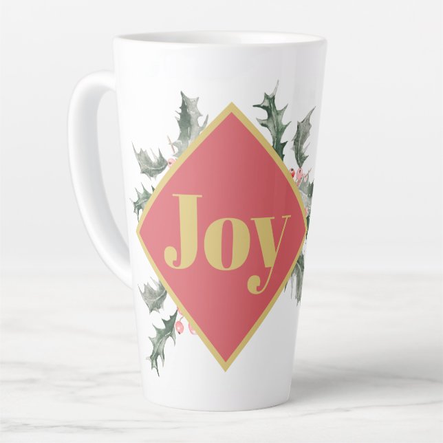 Elegant Watercolor Botanicals Christmas Latte Mug (Left Angle)
