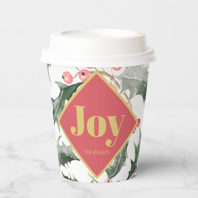 Elegant Watercolor Botanicals Christmas Paper Cups (Front)