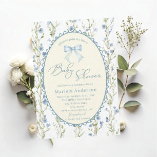 Elegant Watercolor  bow grandmillenial vintage Bab Invitation