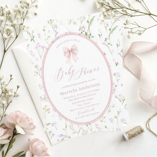 Elegant Watercolor bow grandmillenial vintage Bab Invitation
