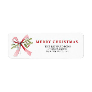 Elegant Watercolor Bow Mistletoe Return Address