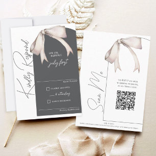 Elegant Watercolor Bow Modern Arch Wedding RSVP Card
