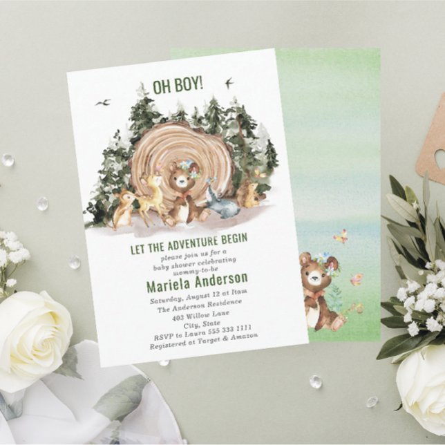 Elegant Watercolor  Boy Adventure Begin  Baby Show Invitation (Creator Uploaded)