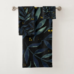 Elegant watercolor branches bath towel set