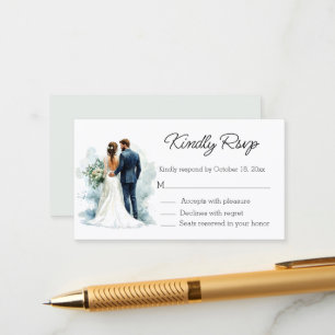 elegant watercolor bride and groom rsvp wedding enclosure card
