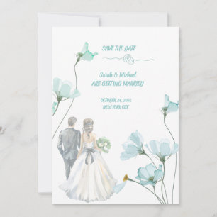 ⁠Elegant Watercolor Bride and Groom Wedding Invitation