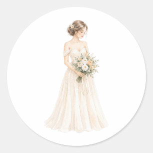 Elegant Watercolor Bride Illustration Classic Round Sticker