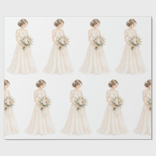 Elegant Watercolor Bride Illustration Wrapping Paper