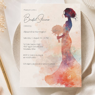Elegant Watercolor Bride Silhouette Bridal Shower Invitation