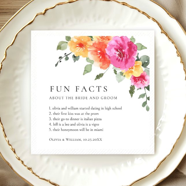 Elegant Watercolor Bright Flowers Floral Wedding Napkin (Creator Uploaded)