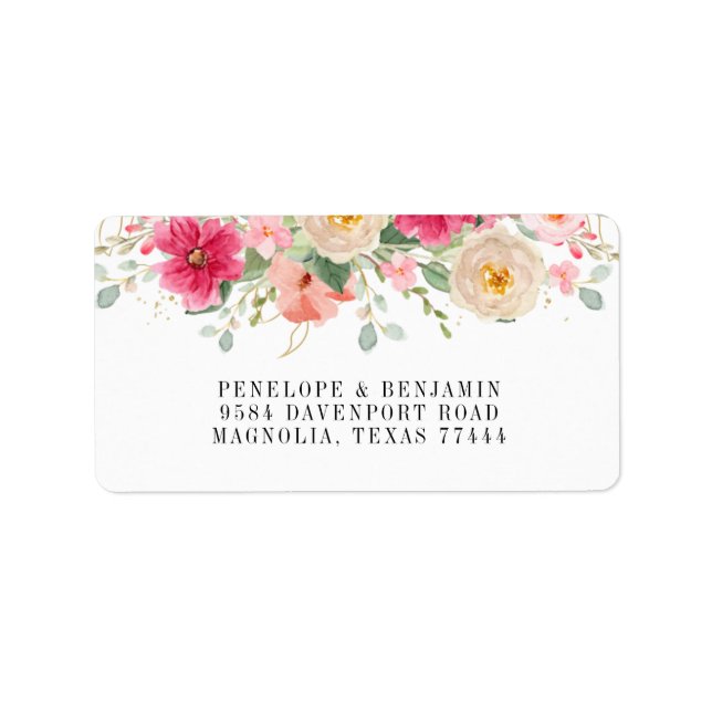 Elegant Watercolor Bright Pink Wedding  Label (Front)