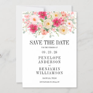 Elegant Watercolor Bright Pink Wedding  Magnetic Invitation