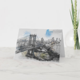 Elegant Watercolor Brooklyn Bridge NYC Greeting  Card