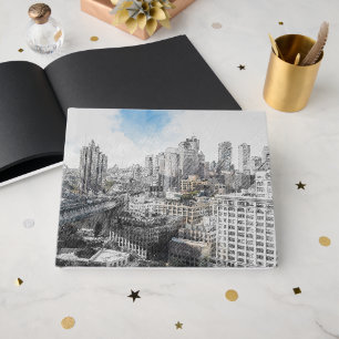 Elegant Watercolor Brooklyn Bridge NYC Guest Book