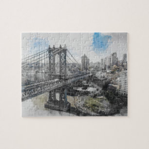 Elegant Watercolor Brooklyn Bridge NYC Jigsaw Puzzle