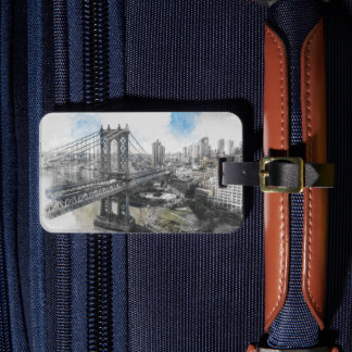 Elegant Watercolor Brooklyn Bridge NYC Luggage Tag