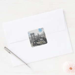 Elegant Watercolor Brooklyn Bridge NYC Square  Sticker