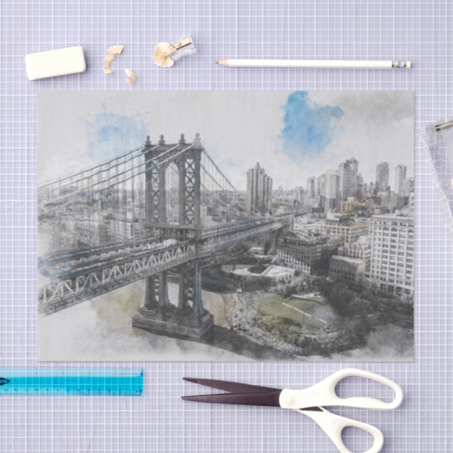 Elegant Watercolor Brooklyn Bridge NYC  Tissue Paper (Craft)