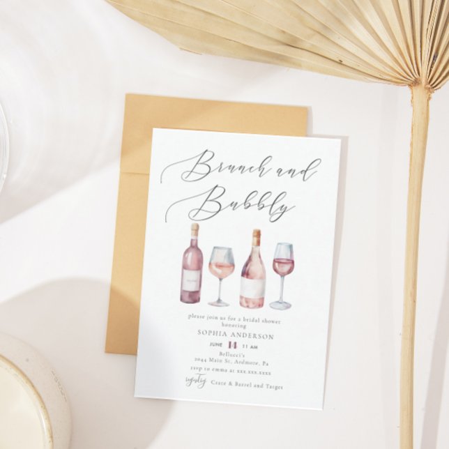Elegant Watercolor Brunch & Bubbly Bridal Shower Invitation (Creator Uploaded)