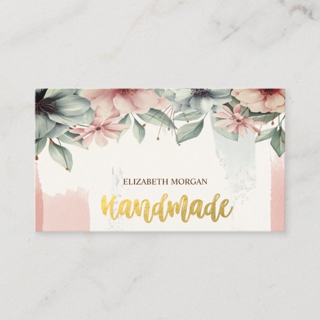 Elegant Watercolor Brush Stroke,Flowers Business Card (Front)