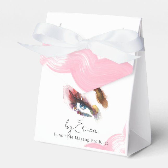 Elegant Watercolor Brushstroke Blush Pink Eye QR Favour Box (Front Side)