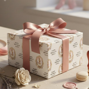Elegant Watercolor Bunny Birthday  Wrapping Paper