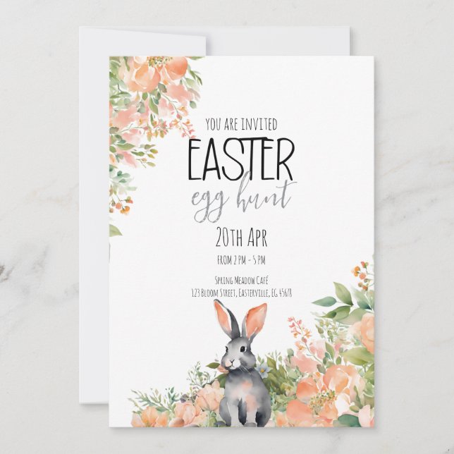 Elegant Watercolor Bunny & Florals Easter Invitation (Front)