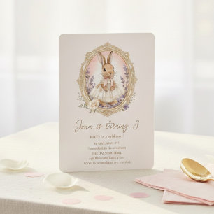 Elegant Watercolor Bunny Girl Birthday  Invitation