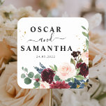 Elegant Watercolor Burgundy Blush & Gold Drops Square Sticker<br><div class="desc">Elegant Watercolor Burgundy Blush & Gold Drops</div>