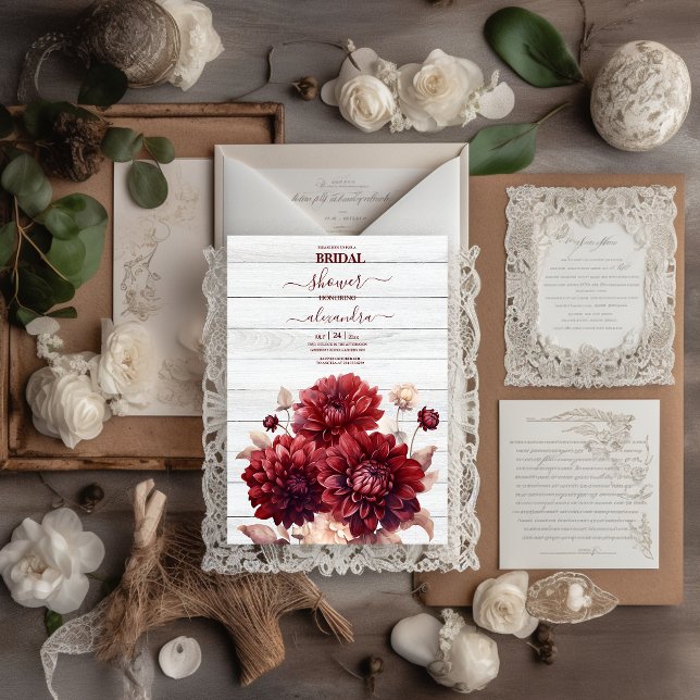 Elegant Watercolor Burgundy Dahlia Bridal Invitation (Creator Uploaded)